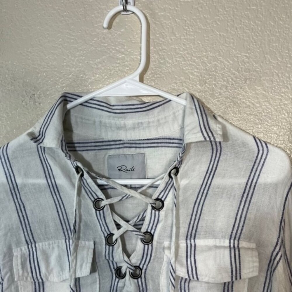 Rails Womens Matea Lace Up Stripe Linen Blend Lon… - image 2